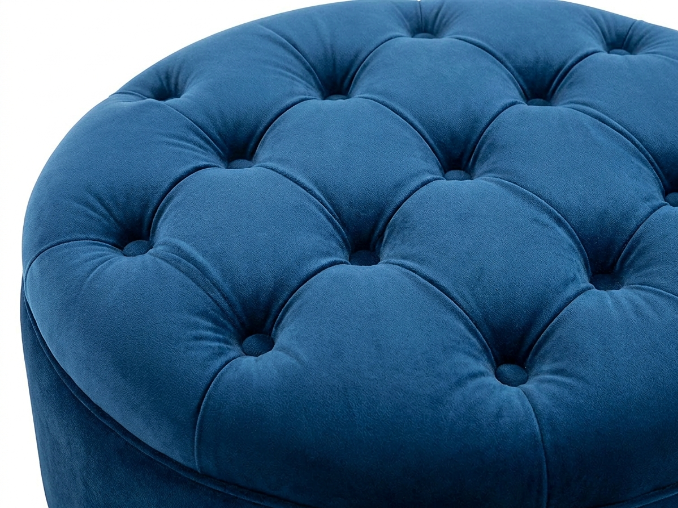 Close-up of button tufted velvet ottoman storage bench top detail